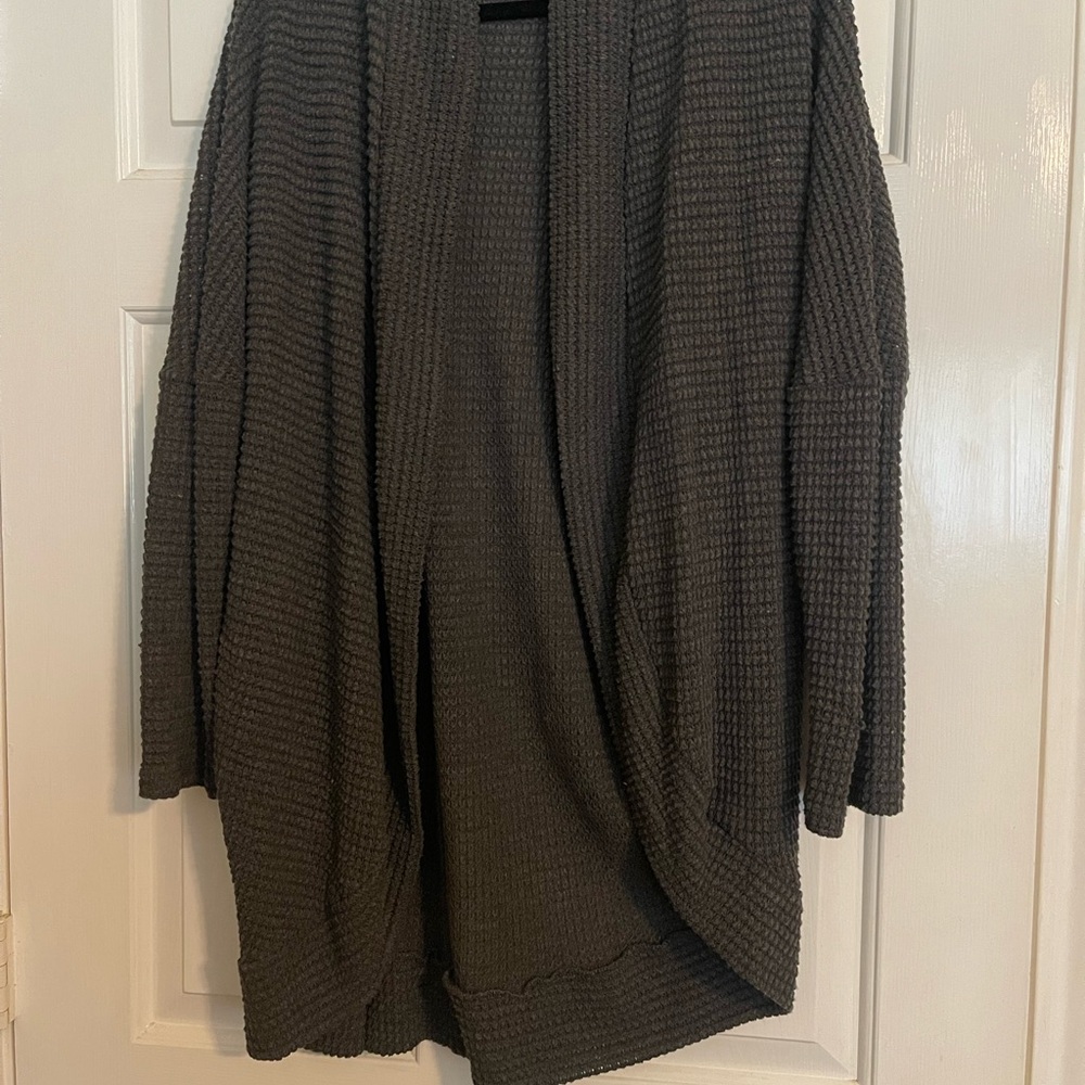 Charcoal Waffle Knit Circle Cardigan